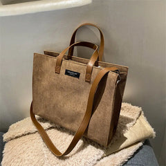 Solid Canvas Handbag with Single Shoulder Strap Large Capacity Shopping Bag