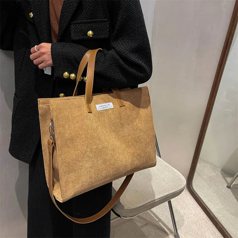 Solid Canvas Handbag with Single Shoulder Strap Large Capacity Shopping Bag