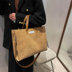 Solid Canvas Handbag with Single Shoulder Strap Large Capacity Shopping Bag