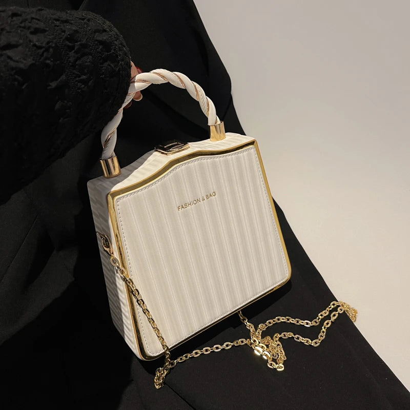 Metal Square Bag Ladies Small Cell Phone Chain One Shoulder Crossbody Purse