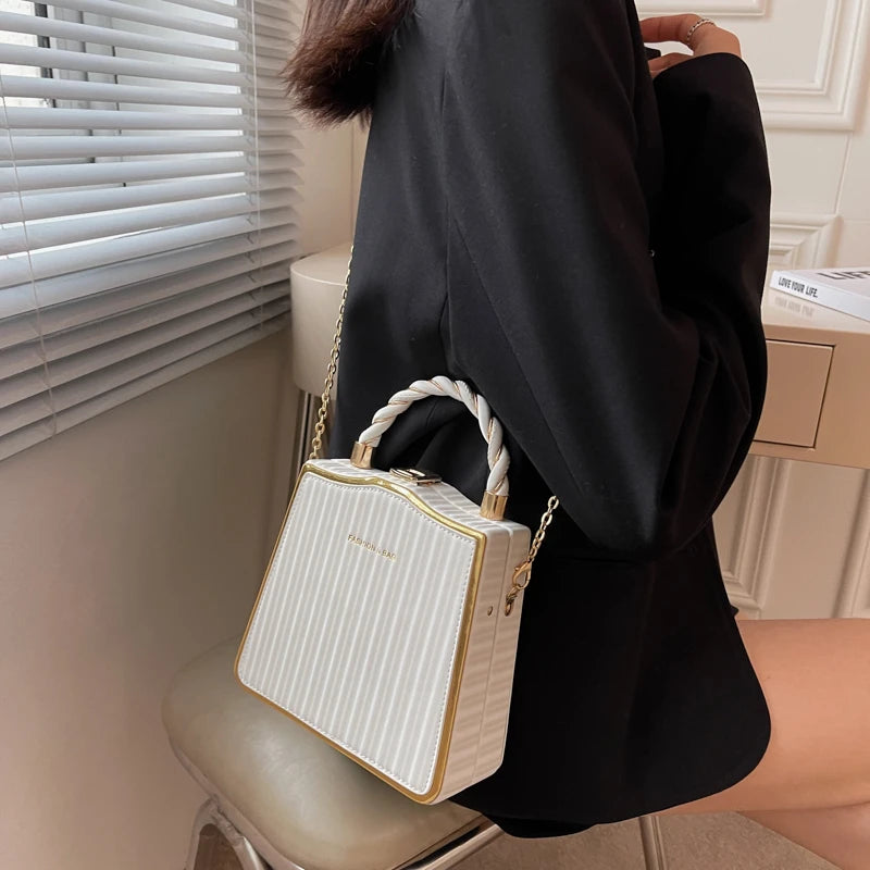 Metal Square Bag Ladies Small Cell Phone Chain One Shoulder Crossbody Purse