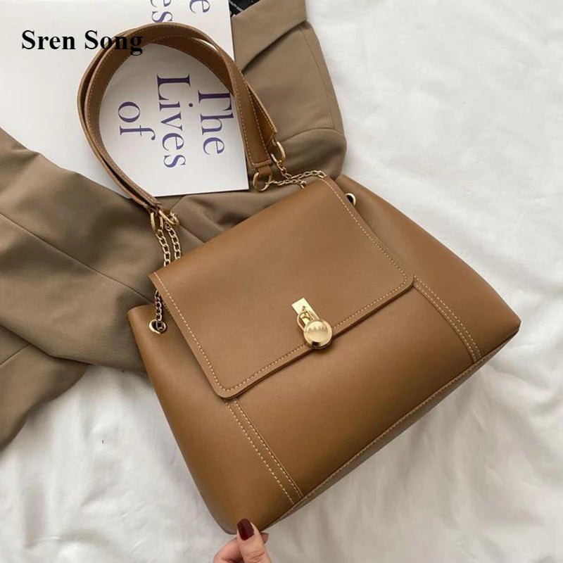 PU Leather Crossbody Bags For Women Solid Shoulder Bags Chain Handbags Large Cap