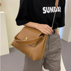 PU Leather Crossbody Bags For Women Solid Shoulder Bags Chain Handbags Large Cap