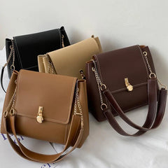 PU Leather Crossbody Bags For Women Solid Shoulder Bags Chain Handbags Large Cap