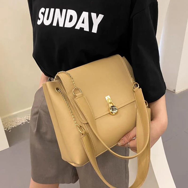 PU Leather Crossbody Bags For Women Solid Shoulder Bags Chain Handbags Large Cap