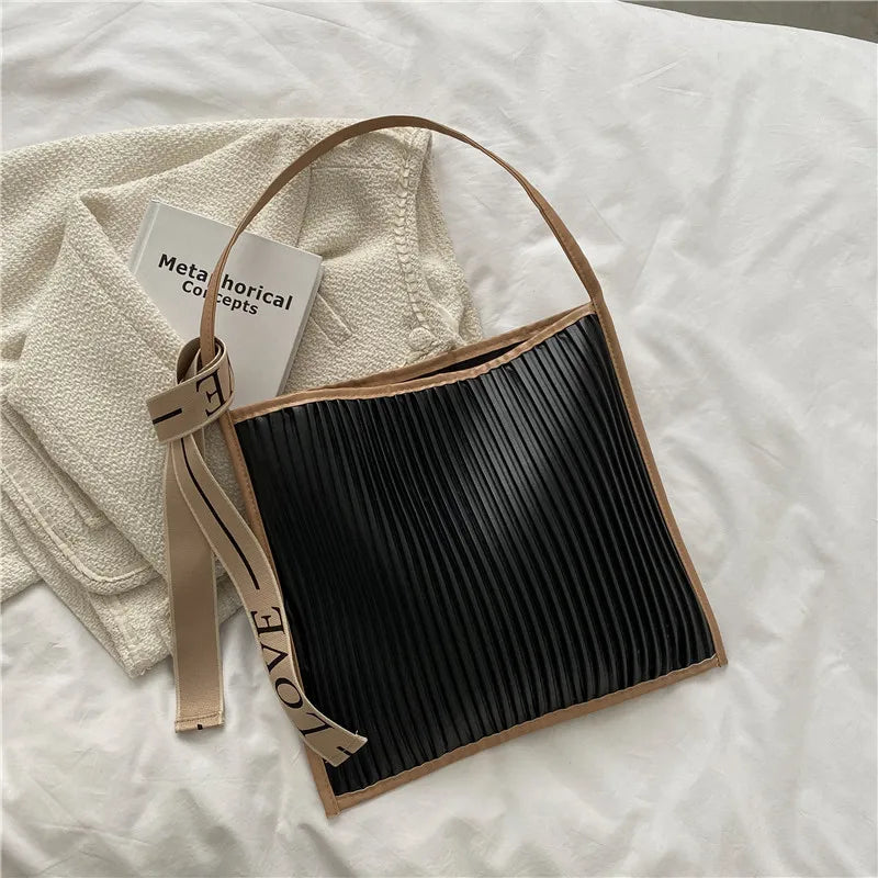 Pleated Shoulder Bag High Capacity Handbags Women Crossbody Tote Bags