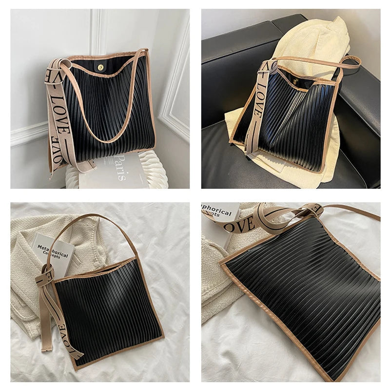 Pleated Shoulder Bag High Capacity Handbags Women Crossbody Tote Bags