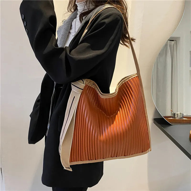 Pleated Shoulder Bag High Capacity Handbags Women Crossbody Tote Bags
