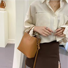 Women's Pu Leather Shoulder Bag Casual Tote Bucket Crossbody Messenger Bag