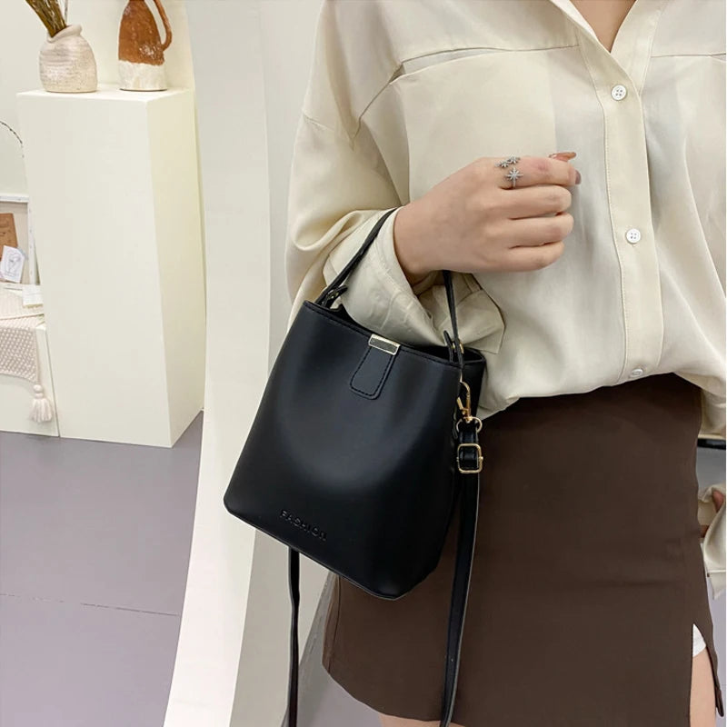 Women's Pu Leather Shoulder Bag Casual Tote Bucket Crossbody Messenger Bag