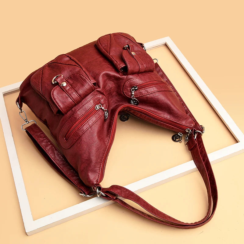 Vintage Leather Shoulder Bag Large Capacity Crossbody Tote Purse
