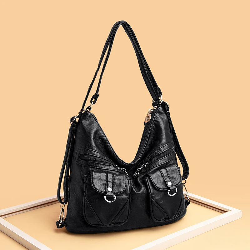 Vintage Leather Shoulder Bag Large Capacity Crossbody Tote Purse