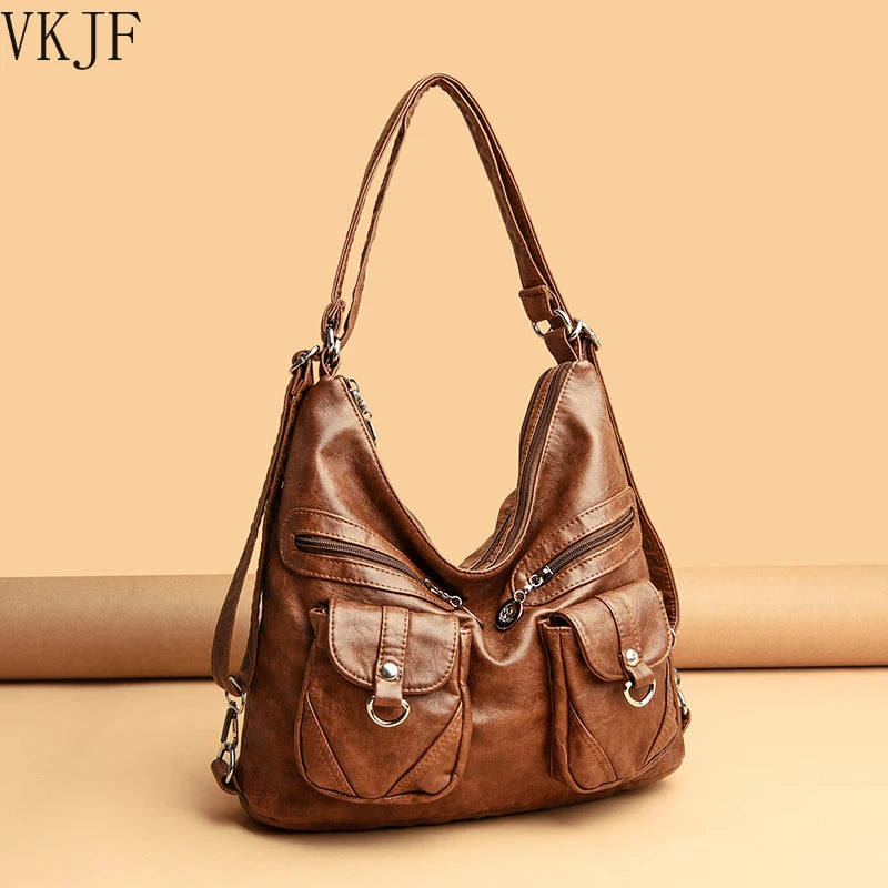 Vintage Leather Shoulder Bag Large Capacity Crossbody Tote Purse