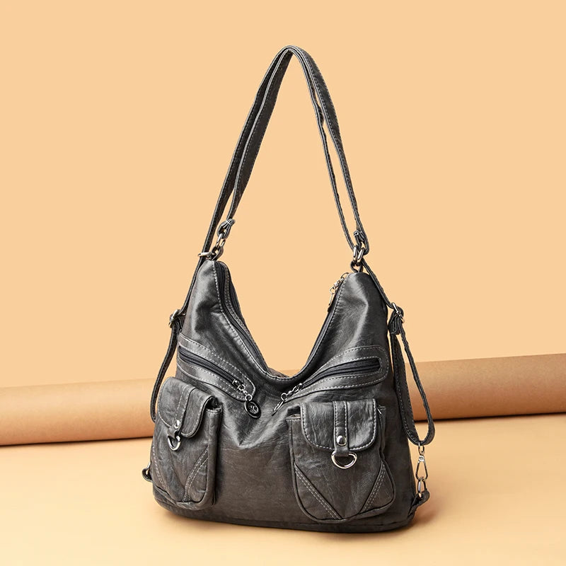 Vintage Leather Shoulder Bag Large Capacity Crossbody Tote Purse