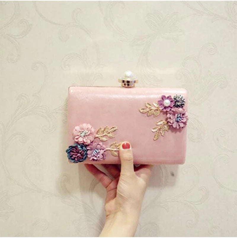 Women PU Leather Clutch Evening Bag Flower Chain Shoulder Wedding Bags