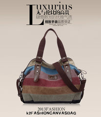 Canvas Lady Tote Shoulder Bag Rainbow Stripe Handle Shopping Purse