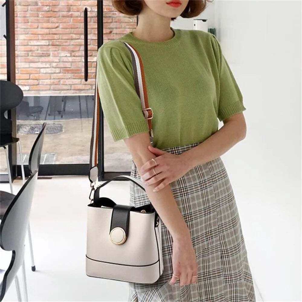 Women's Bucket Bags Pu Leather Handbags Casual Ladies Totes Messenger