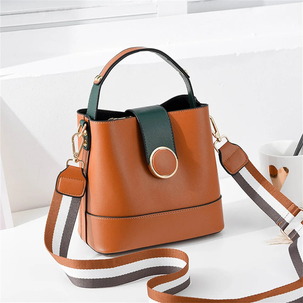 Women's Bucket Bags Pu Leather Handbags Casual Ladies Totes Messenger