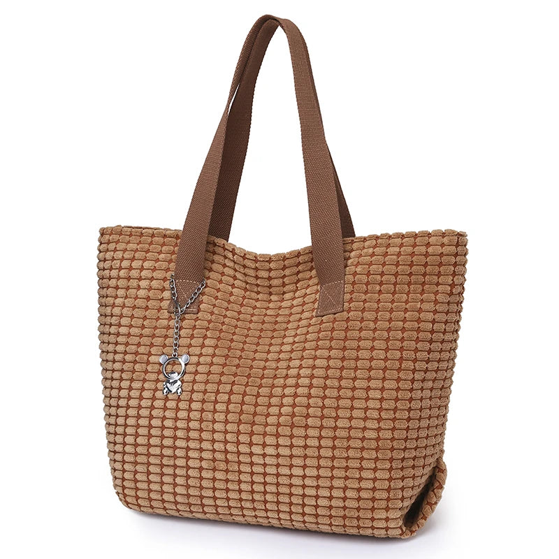 Corduroy Tote Bag Lady Shoulder Handbag Large Shopper Bag