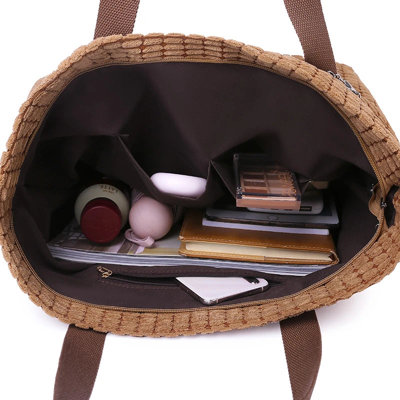 Corduroy Tote Bag Lady Shoulder Handbag Large Shopper Bag