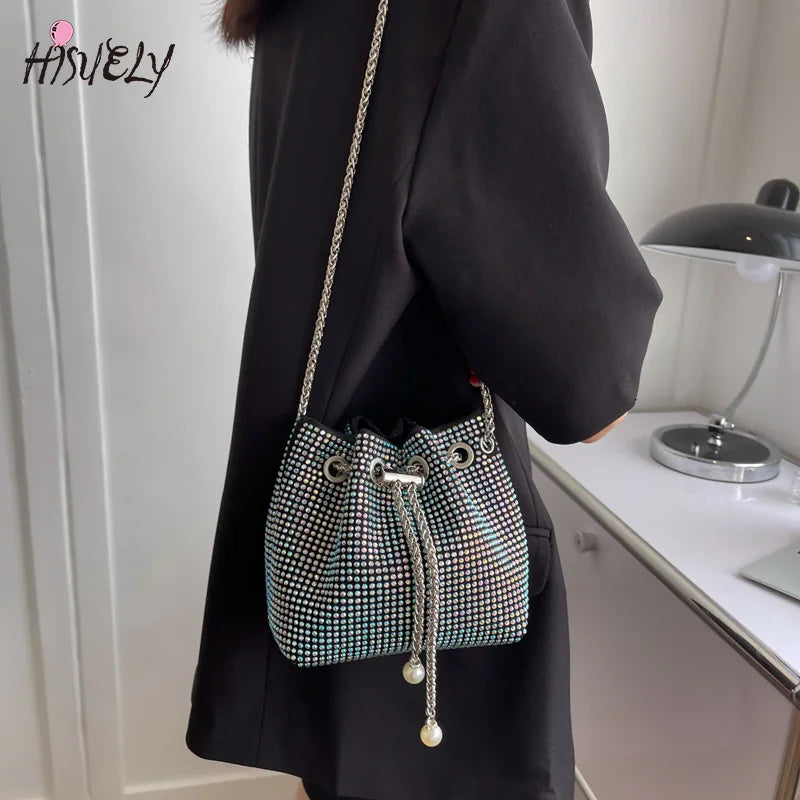 Diamond Bucket Bag Women's Shoulder Bags Ball Chain Crossbody Bag Totes