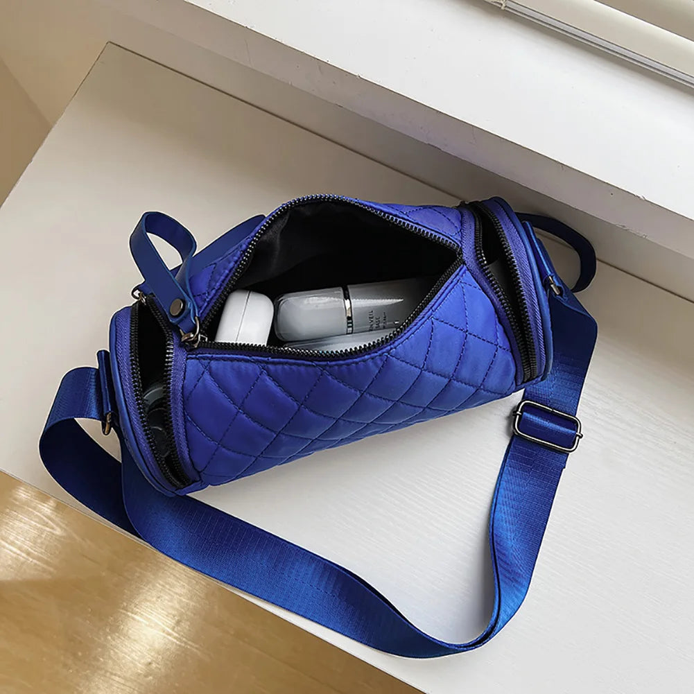 Diamond Lattice Cylinder Crossbody Bags for Women PU Leather Shoulder Bags