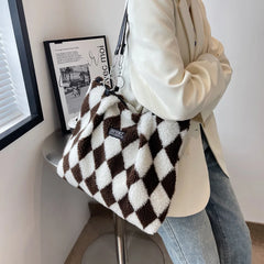 Diamond Pattern Underarm Bag Winter Plush L