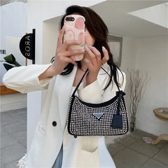 Diamond Shoulder Bags for Women Crossbody Zipper Handbag Soft Female Tote Bags