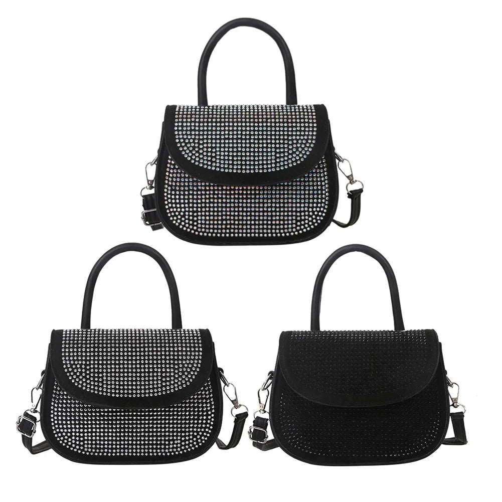 Diamonds PU Leather Shoulder Handbag Rhinestones Messenger Bags for Women