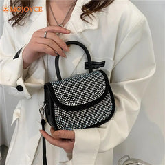 Diamonds PU Leather Shoulder Handbag Rhinestones Messenger Bags for Women