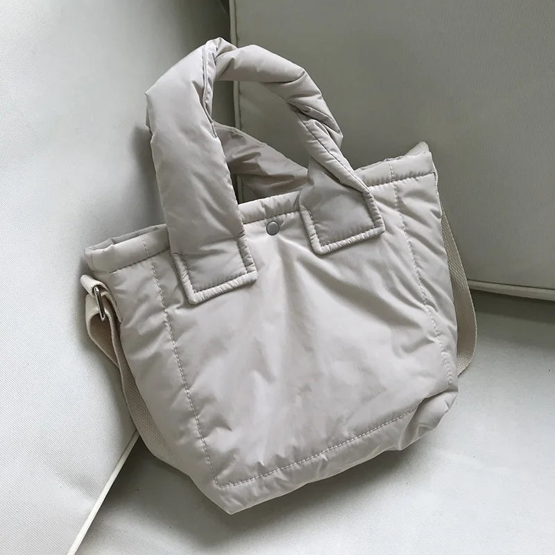 Women's Down Cotton Tote Bag Solid Small Handbag Shoulder Crossbody Winter Purse