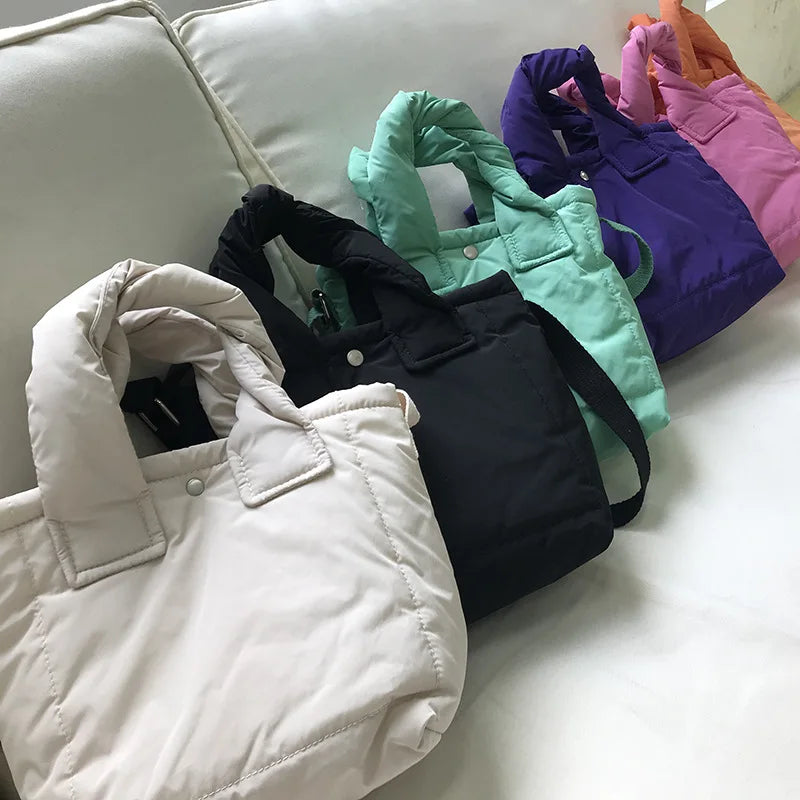 Women's Down Cotton Tote Bag Solid Small Handbag Shoulder Crossbody Winter Purse