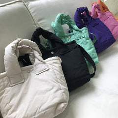 Women's Down Cotton Tote Bag Solid Small Handbag Shoulder Crossbody Winter Purse
