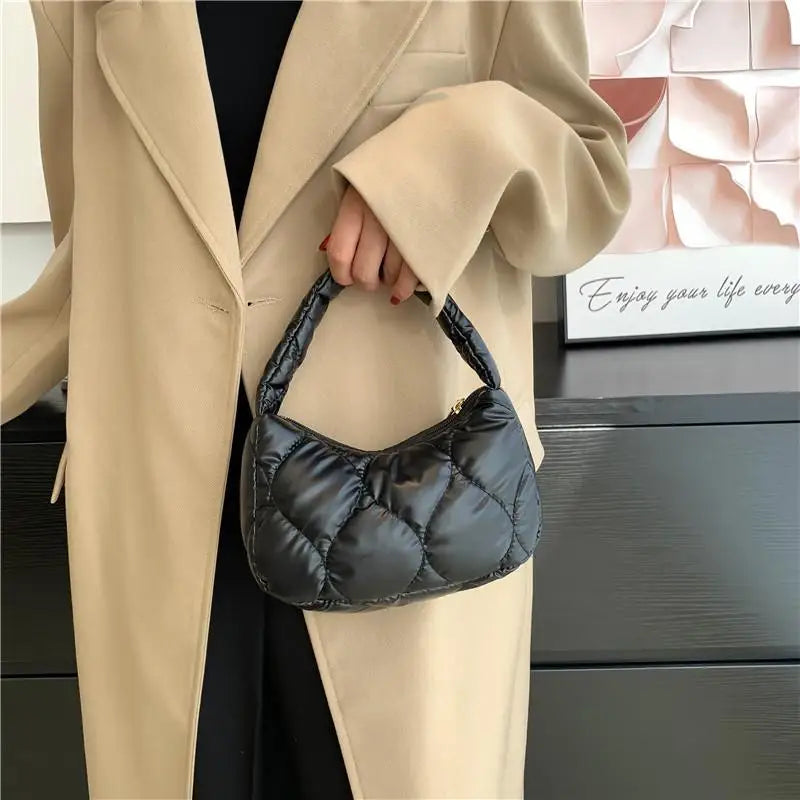 Winter Lattice Shoulder Bags Women's Solid Underarm Bags Small Purses Ins