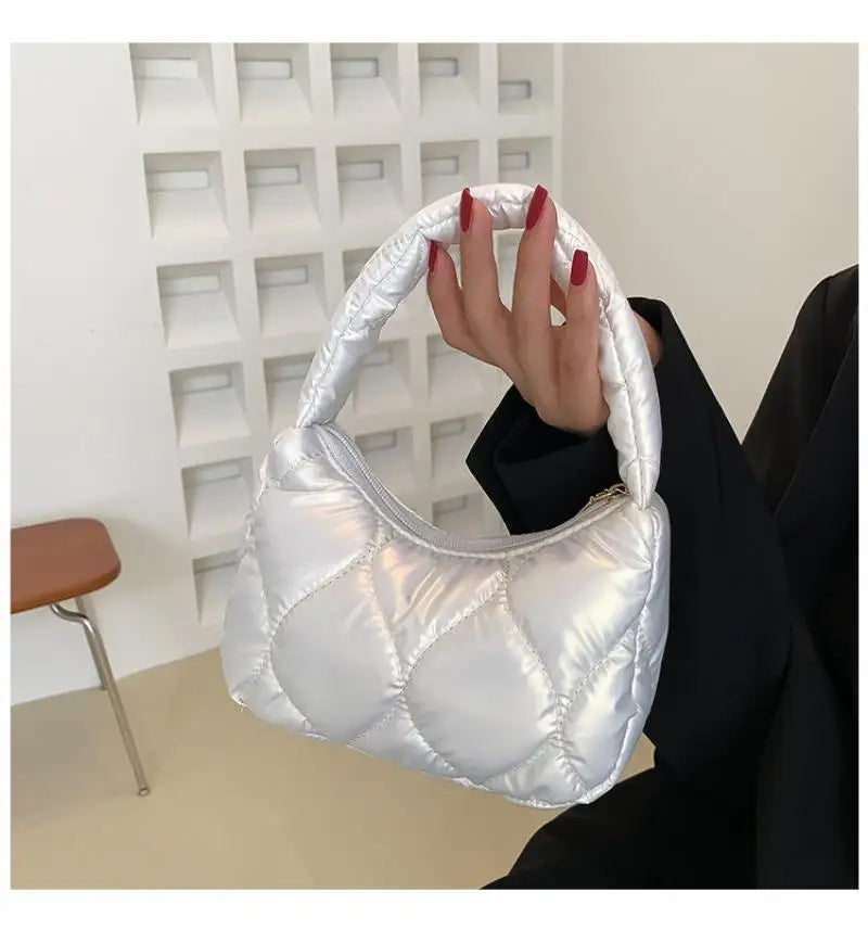 Winter Lattice Shoulder Bags Women's Solid Underarm Bags Small Purses Ins