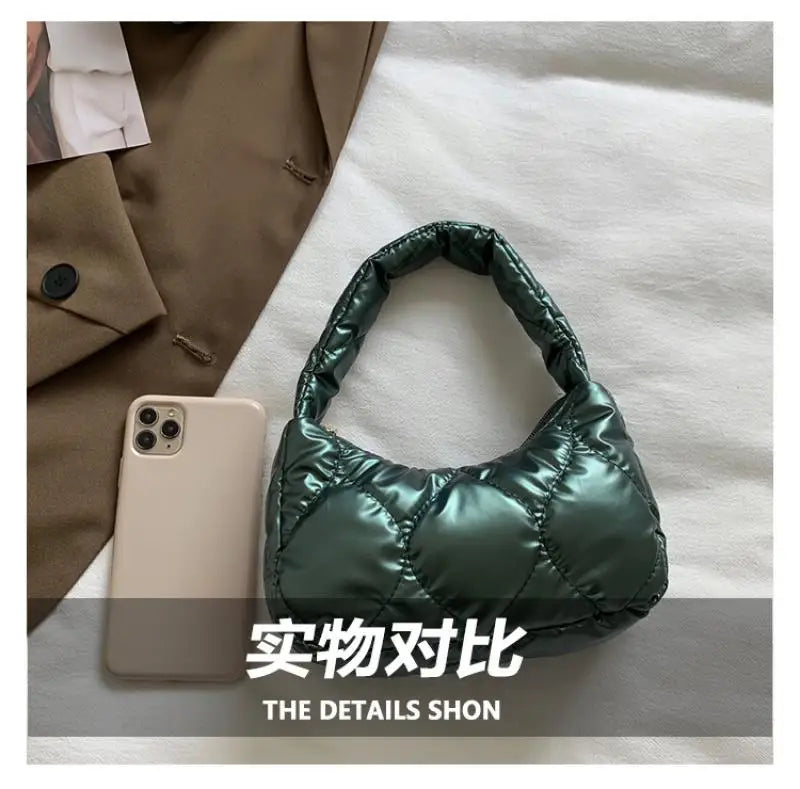 Winter Lattice Shoulder Bags Women's Solid Underarm Bags Small Purses Ins