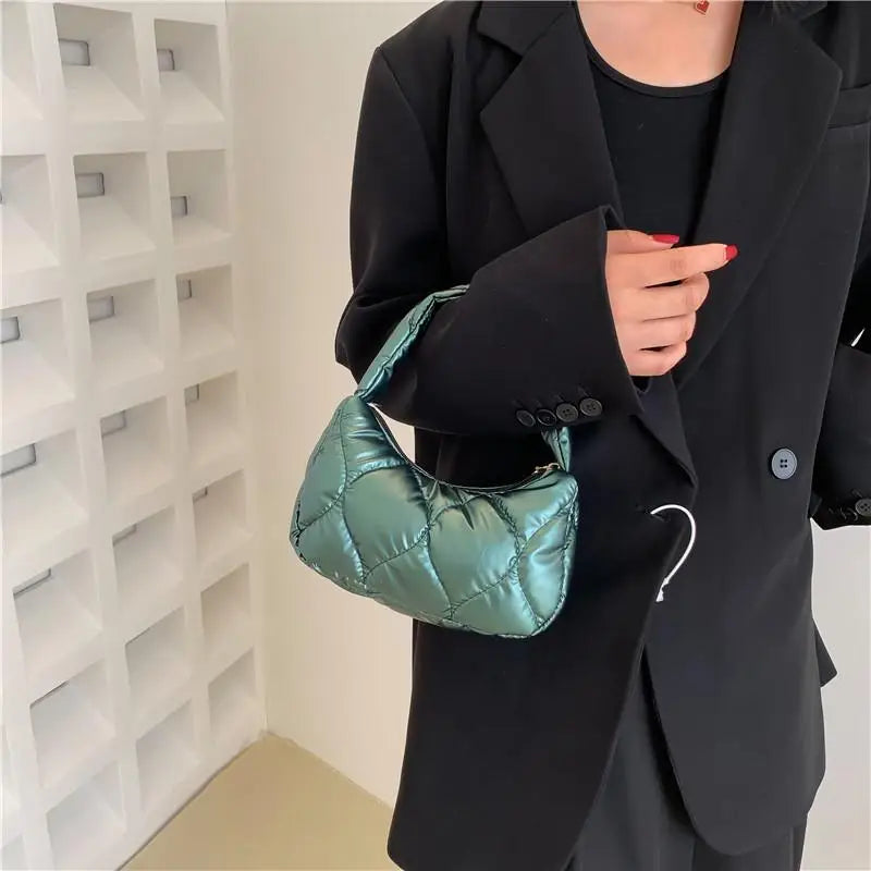 Winter Lattice Shoulder Bags Women's Solid Underarm Bags Small Purses Ins