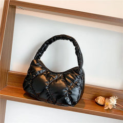 Winter Lattice Shoulder Bags Women's Solid Underarm Bags Small Purses Ins