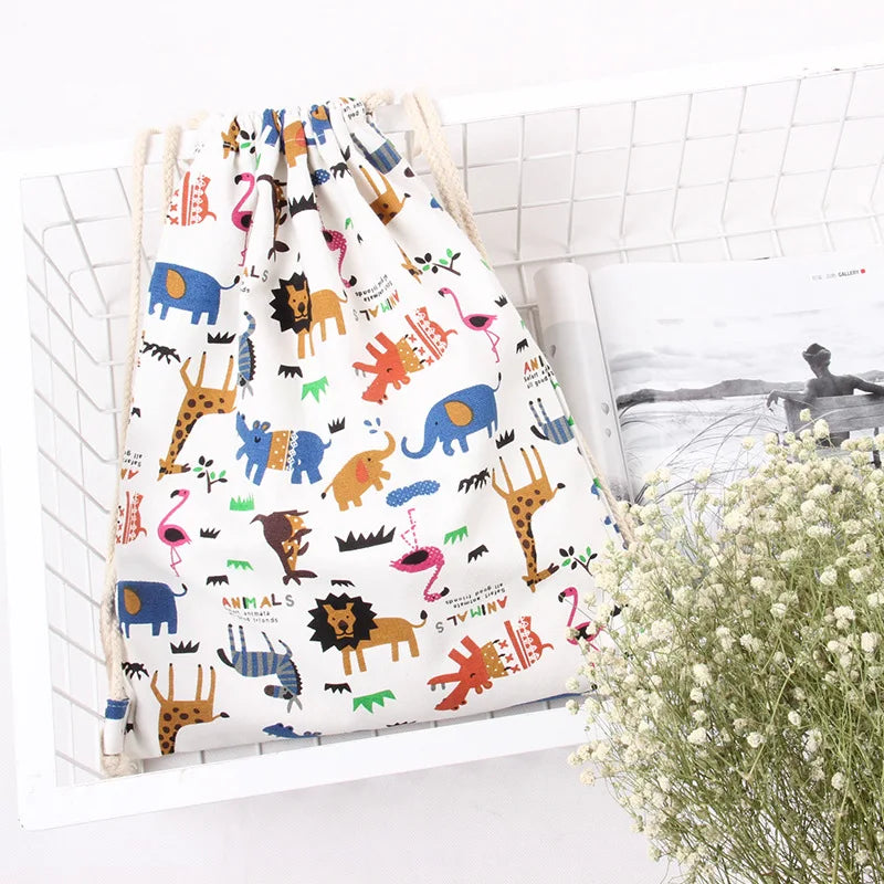 Canvas Drawstring Backpack Travel Shoulder Bag Women Shoes Clothes Storage