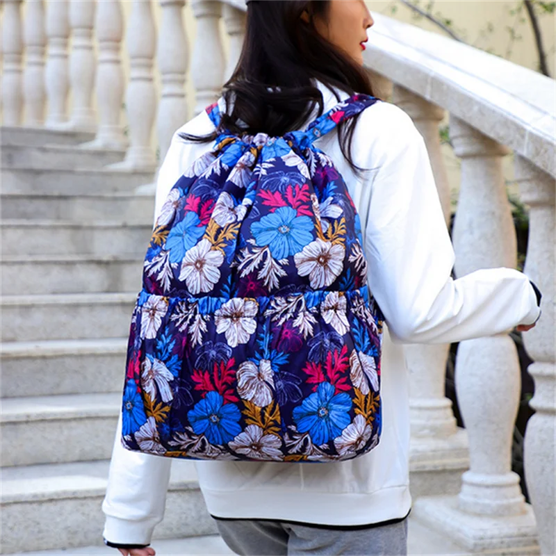 Flower Ethnic Drawstring Backpack Lightweight Rucksack