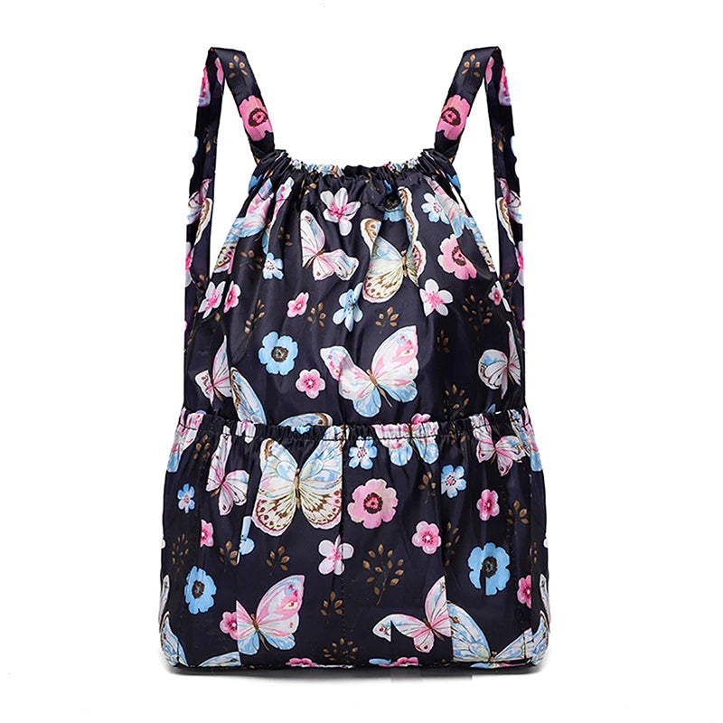 Flower Ethnic Drawstring Backpack Lightweight Rucksack