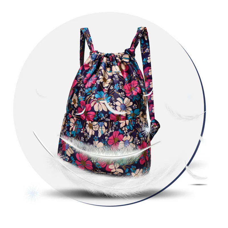 Flower Ethnic Drawstring Backpack Lightweight Rucksack