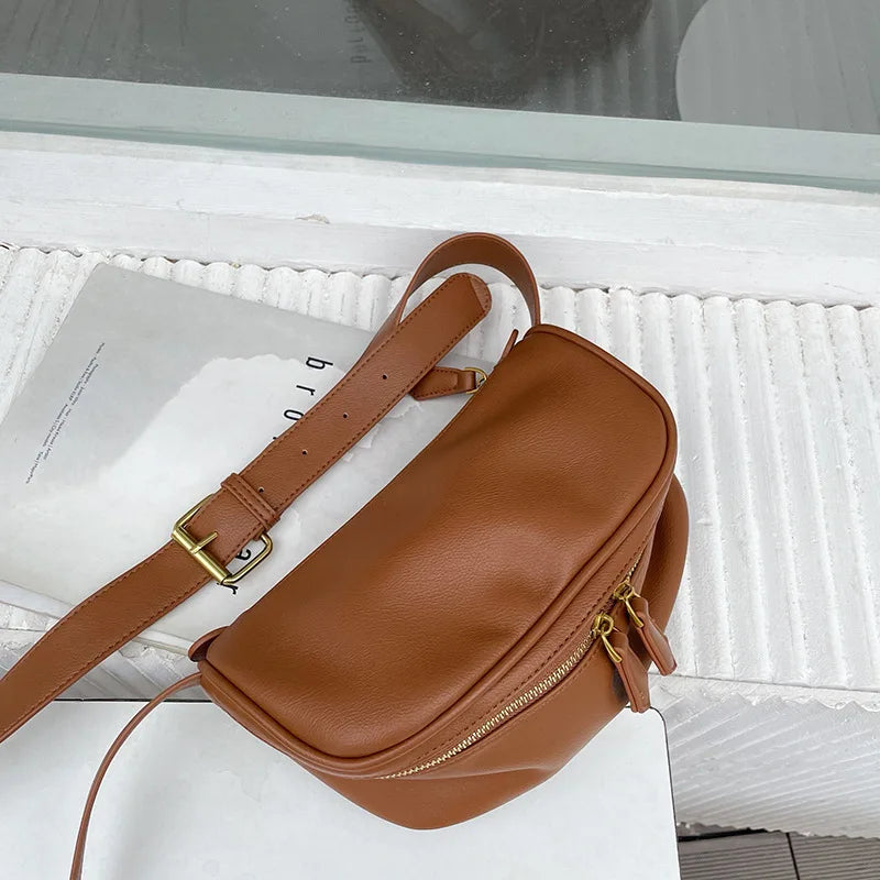 Solid Shoulder Bag for Women Pu Leather Female Pillow Tote Zipper Purse