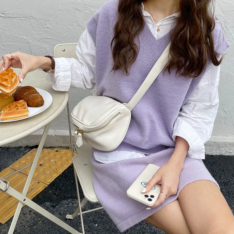 Solid Shoulder Bag for Women Pu Leather Female Pillow Tote Zipper Purse