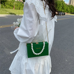 Small Shoulder Messenger Bag with Pearl Chain for Wedding Party
