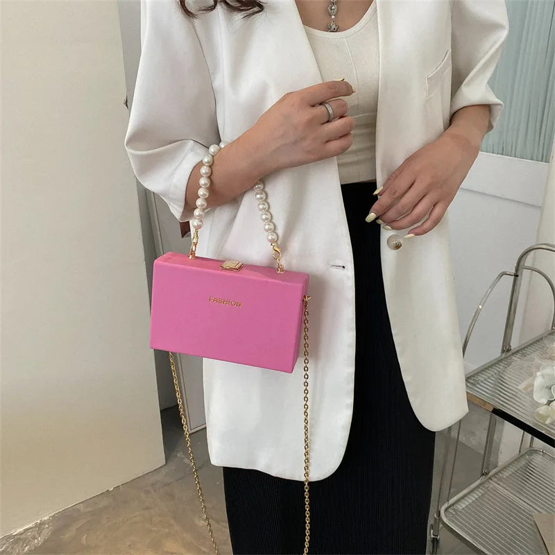 Small Shoulder Messenger Bag with Pearl Chain for Wedding Party
