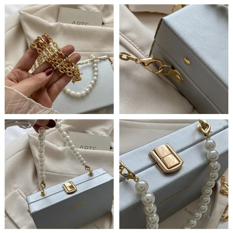 Small Shoulder Messenger Bag with Pearl Chain for Wedding Party
