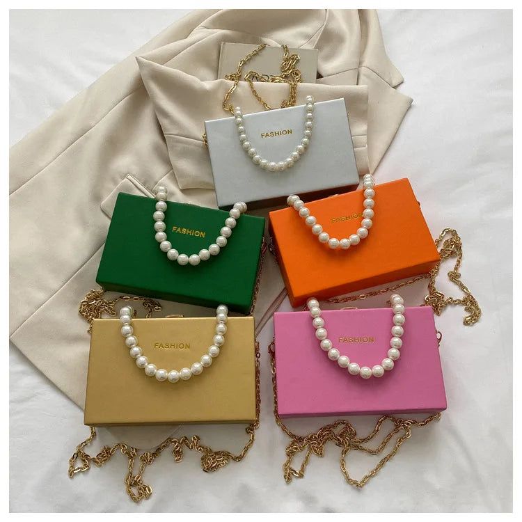 Small Shoulder Messenger Bag with Pearl Chain for Wedding Party