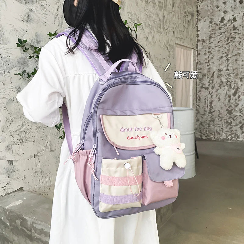 Embroidered Letter Print Women Backpack Preppy Style Backpack