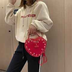 Cherry Heart Crossbody Bag Embroidered Shoulder Clutch